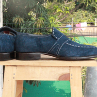 Men's Handmade Navy Blue Suede formal shoes Slip On Slippers Penny Loafers Shoes - Thumbnail 1