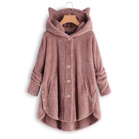 Fleece Oversize Warm Jacket With Cute Cat Ears - Thumbnail 1