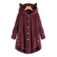 Fleece Oversize Warm Jacket With Cute Cat Ears - Thumbnail 2