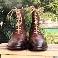 Ankle High Dark Brown Cap Toe Boot, Men's Handmade Leather Suede Lace Up Boots For men's - Thumbnail 3