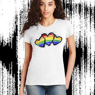 3 grunge rainbow hearts white t-shirt - Thumbnail 2