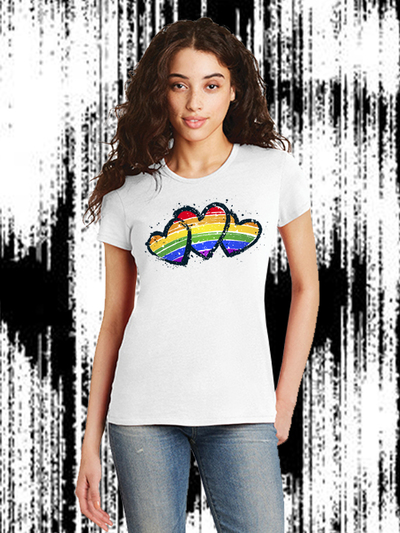 3 Grunge Rainbow Hearts White T-shirt