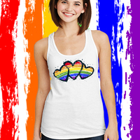 3 Grunge Rainbow Hearts White T-shirt - Thumbnail 1