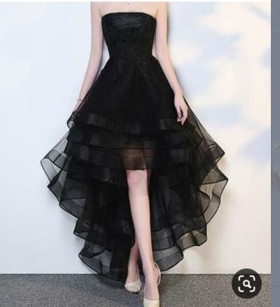 Black Ball Gown Tulle  Prom Dresses Strapless Lace Bodice Evening Formal Gowns