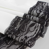 Off Shoulder Black and White Long Sleeve Dress with Lace Detail - Thumbnail 3