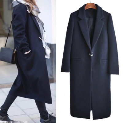 Classy navy blue autumn and winter coat