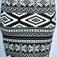 Black and White Tribal Pencil Skirt - Thumbnail 2