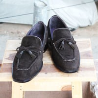 Men's Handmade Black Color Suede formal shoes Slip On Loafers Tussles Shoes - Thumbnail 2