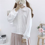 Embroidery Lace Collar Long Sleeve White Black Shirt Blouse-1