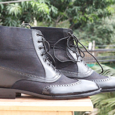 Ankle high  brown boot, men's handmade leather pebbled  lace up boots for men's - Thumbnail 2