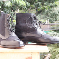 Ankle High  Brown Boot, Men's Handmade Leather Pebbled  lace up Boots For men's - Thumbnail 1