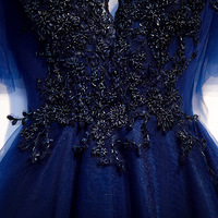 Blue v neck tulle short prom dress - Thumbnail 1