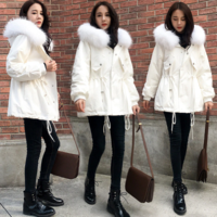 Hooded Women Winter Coat in Black and White - Thumbnail 2