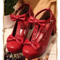 Cute bow single shoes cosplay high heels shoes - Thumbnail 4