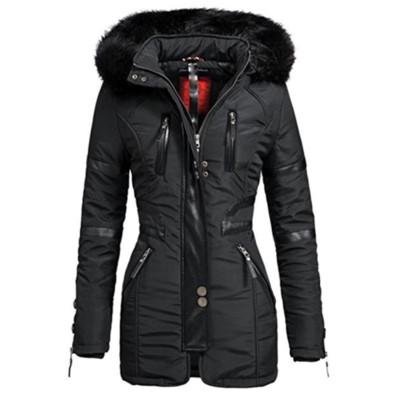 Black winter hooded parka coat