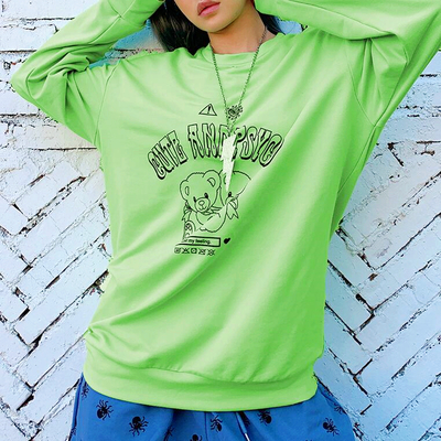Cute bear printed neon green sweatshirt