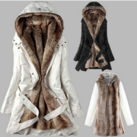 Women's Hooded Faux Fur Warm Winter Coats - Thumbnail 1