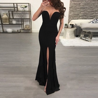 Black Strapless Split Side Prom Dresses Under 100