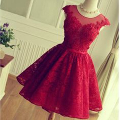 Red lace prom dress,short prom dresses,modest homecoming dresses,open back homecoming dresses,pretty party dresses,217 - Thumbnail 5