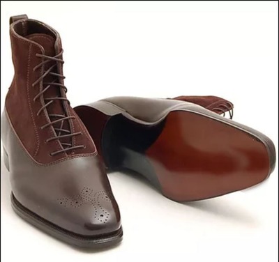 Ankle High Brown Brogue Boot, Men's Handmade Leather Suede Lace Up Boots For men's