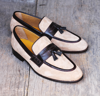 Men's Handmade Beige Suede formal shoes, Slip On Tussles Loafers Shoes