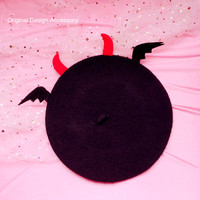Devil wings cute little horn hat beret - Thumbnail 2
