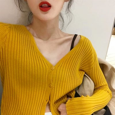 Chic v-neck button knit sweater cardigan