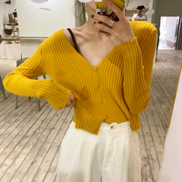 Chic V-neck Button Knit Sweater Cardigan - Thumbnail 1