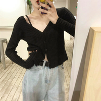 Chic V-neck Button Knit Sweater Cardigan - Thumbnail 3