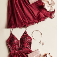 Burgundy Homecoming Dresses,Sequins Beaded Homecoming Dresses,V-neck Mini Prom Dresses,Organza Dark Red Homecoming Dresses,230 - Thumbnail 1