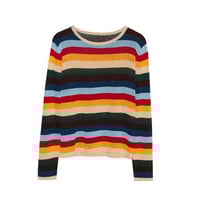 Rainbow Stripe Color Block Long Sleeve Knit Sweater - Thumbnail 3