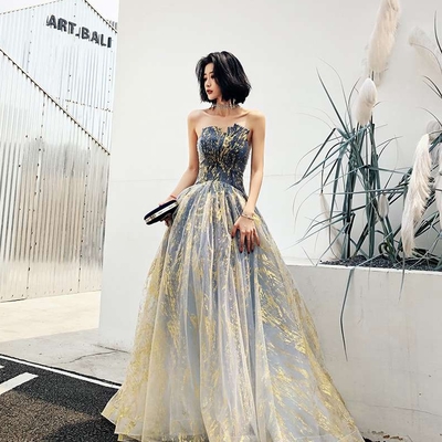 Unique tulle long prom dress, evening dress - Thumbnail 5