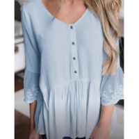 Fashion Solid Color Button Top - Thumbnail 2