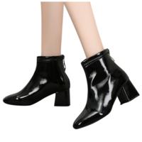 Thick Heel Zip Back Black Ankle Boots - Thumbnail 3