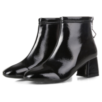 Thick Heel Zip Back Black Ankle Boots - Thumbnail 2