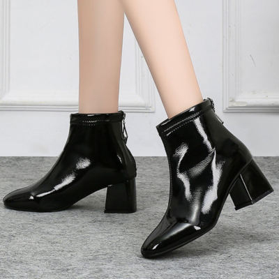 Thick heel zip back black ankle boots