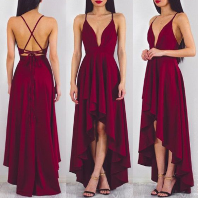 V neck backless party dress - Thumbnail 5