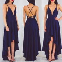 V Neck Backless Party Dress - Thumbnail 1