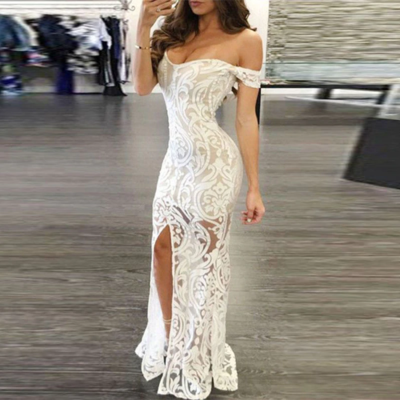White lace off shoulder dress