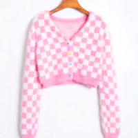 PINK CHECKER SHORT FURRY JACKET - Thumbnail 1