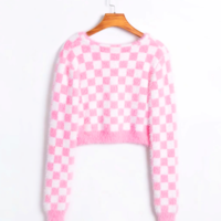 PINK CHECKER SHORT FURRY JACKET - Thumbnail 3