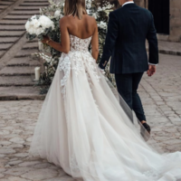 Ball Gown Tulle ivory Boho Wedding Dresses Sweetheart Appliques Bridal Gowns,244 - Thumbnail 1