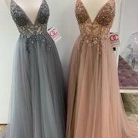 Sexy Straps Brown Tulle Long Prom Dress with Slit,245 - Thumbnail 2