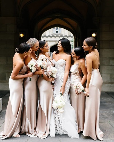 Sexy Nude Mermaid Long Bridesmaid Dress,Backless Bridesmaid Dresses,Satin Prom Dresses,247