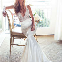Gorgeous Straps Mermaid Ivory Long Bridal Gown,Beach Wedding Dresses,Lace and Satin Bridal Gown,249 - Thumbnail 1