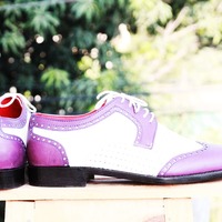 Men's Handmade Purple White Leather formal shoes, Men's Wing Tip Lace Up Shoes - Thumbnail 1