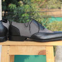 Men's Handmade Black Gray Suede Leather formal shoes, Men's Wing tip Lace Up Shoes - Thumbnail 1