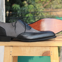 Men's Handmade Black Gray Suede Leather formal shoes, Men's Wing tip Lace Up Shoes - Thumbnail 2