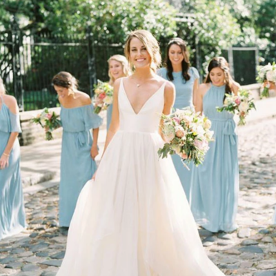 Beauty deep v neck brush train ivory wedding dresses - Thumbnail 5