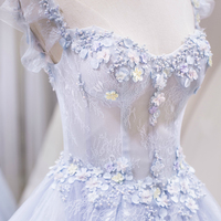 Blue Tulle Lace Long Prom Dress Evening Dress - Thumbnail 1